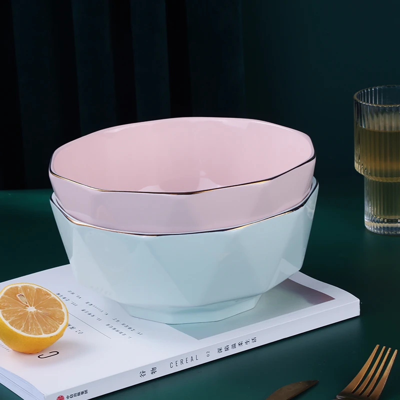 【工厂自发】轻奢金边6英寸8英寸陶瓷泡面碗2只装4只装描金陶瓷家用