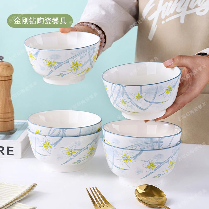【工厂直发】5英寸饭碗水仙花家用碗家用釉下彩网红吃饭碗叁