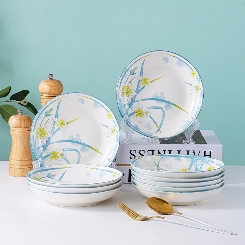 【工厂直发】6.5英寸圆盘10只水仙花家用釉下彩网红陶瓷餐具壹