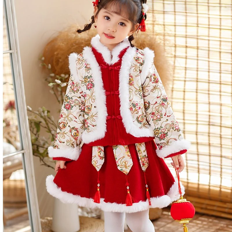女童拜年服冬装秋冬过新年衣服女宝宝周岁礼服汉服套装中国风唐装