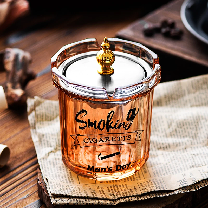 紫山竹防飞灰烟灰缸家用带盖创意漏斗个性客厅卧室加厚烟灰缸防风