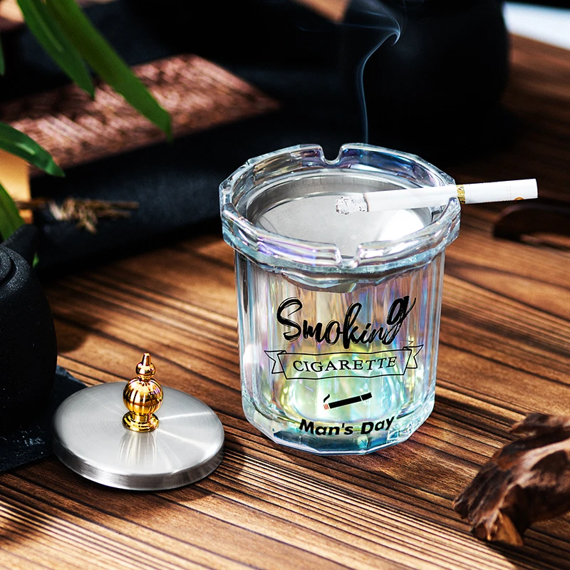 紫山竹带盖子烟灰缸创意个性酒店烟缸家用复古中式客厅办公室潮流