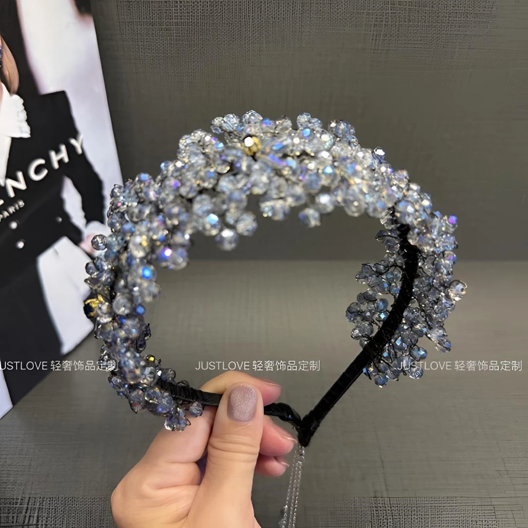 【花仙子】超仙重工奢华水晶发箍女手工编织加密晶石流苏水晶头饰女