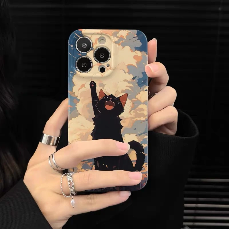 【苹果/华为/VIVO/小米/OPPO】日系黑猫iPhone15菲林手机壳全包防摔