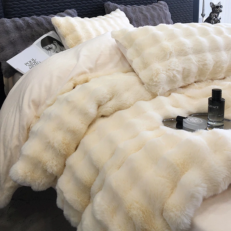 爆款【大泡泡】超柔兔兔绒加厚保暖床上用品四件套绒被四件套