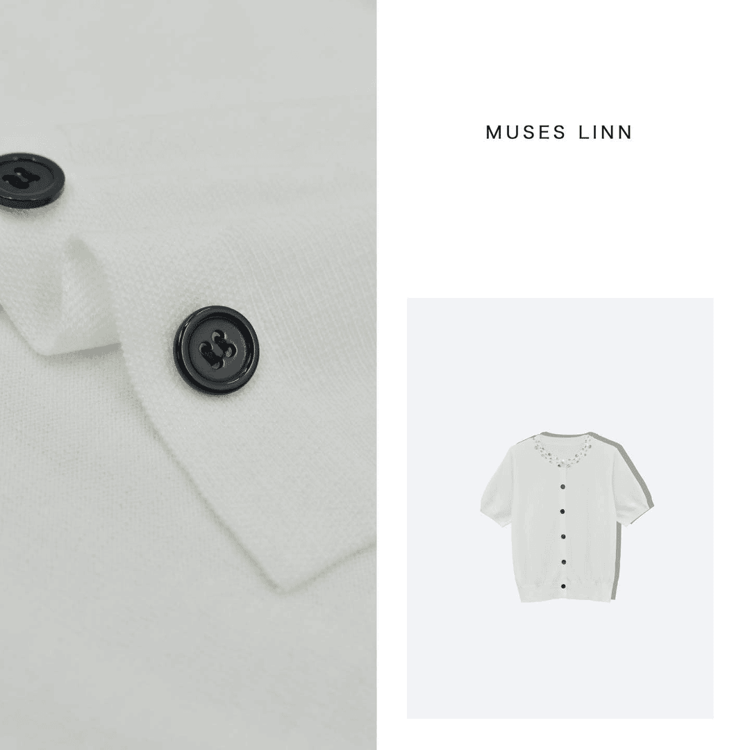 LINN【手工钻】夏季宽松领口手工装饰舒适上衣