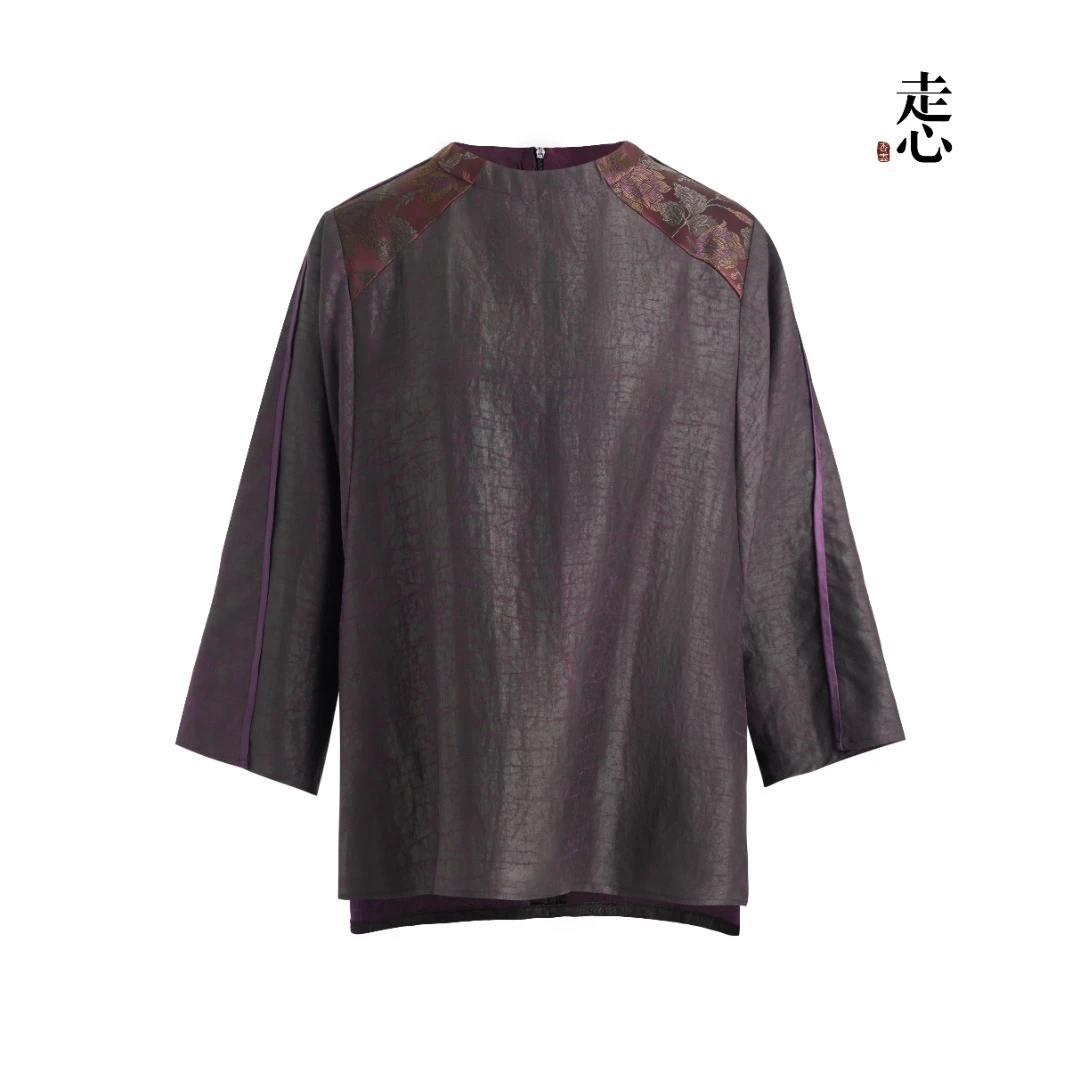 【香云走心】宋锦拼接龟裂纹香云纱上衣23Z01901