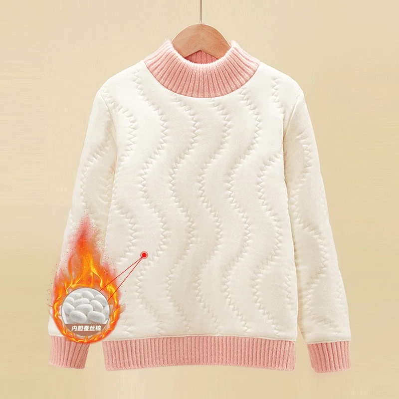 女童毛衣加棉蚕10丝儿童女孩中大童针织打底衫圆领年新款针织衫
