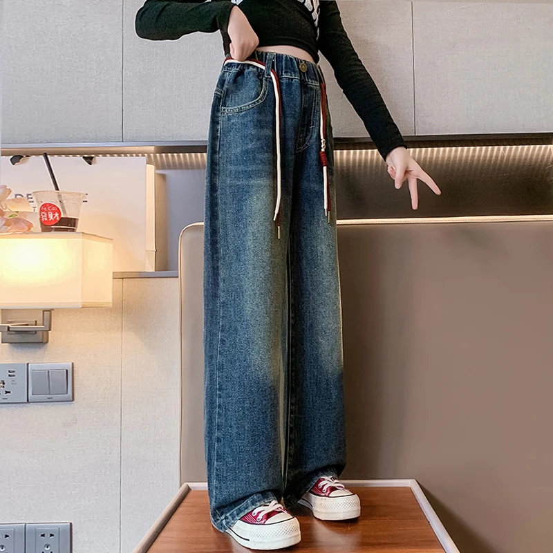 23653女童牛仔裤春秋洋气直筒裤中大童宽松休闲裤女孩显瘦童装潮