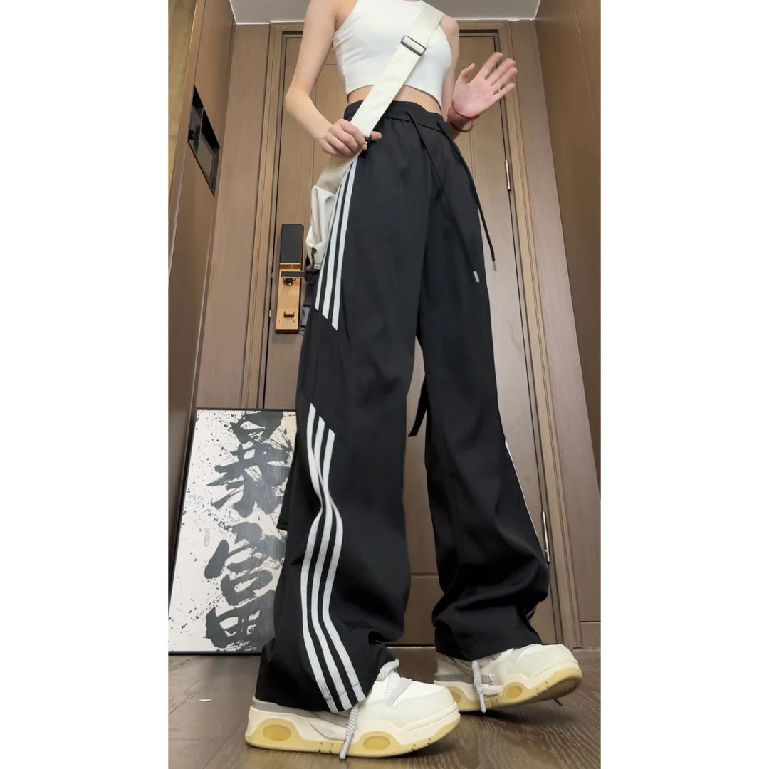 三条杠条纹裤子男生休闲长裤运动裤男女款夏季冰丝薄款宽松直筒裤