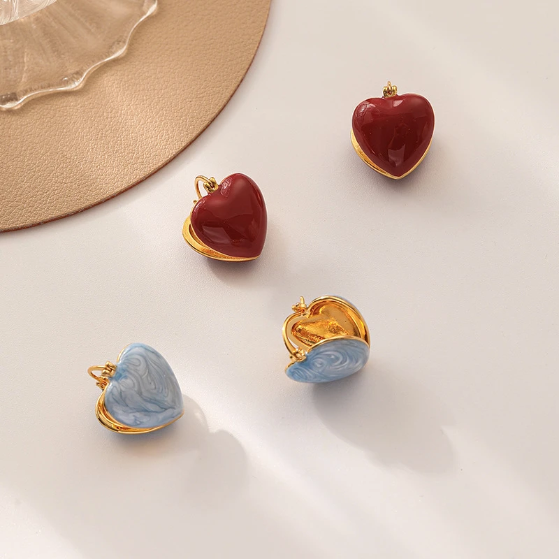 铜合金珐琅耳饰 白百何同款时尚简约双面滴油爱心百搭耳扣8166