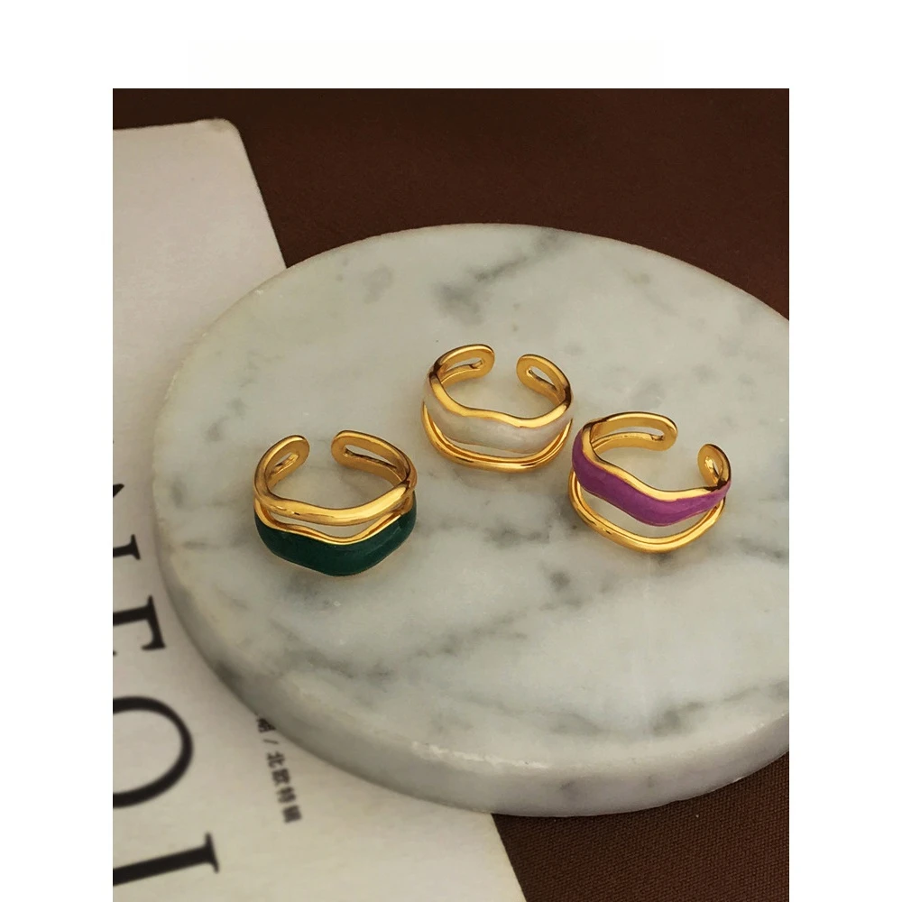 铜合金树脂戒指 欧美不规则双层开口简约滴油食指戒指饰品女3006