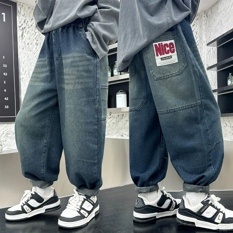 男童裤子2024新款中大童春秋季宽松休闲裤男孩儿童秋装薄款牛仔裤