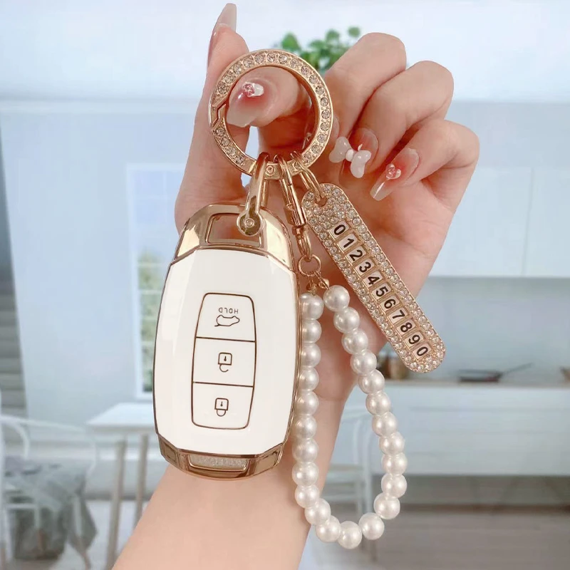 适用于【现代】高档软胶镶钻汽车钥匙保护套diy折叠头部伊兰特ix35