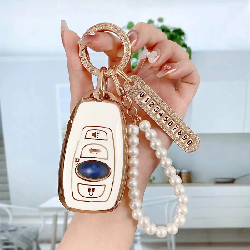 适用于【斯巴鲁】-高档鎏金边TPU原生软胶车钥匙套钥匙扣包