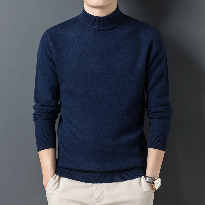 【100羊毛】2024秋冬加厚保暖商务休闲男装纯羊毛半高领毛衣男纯色