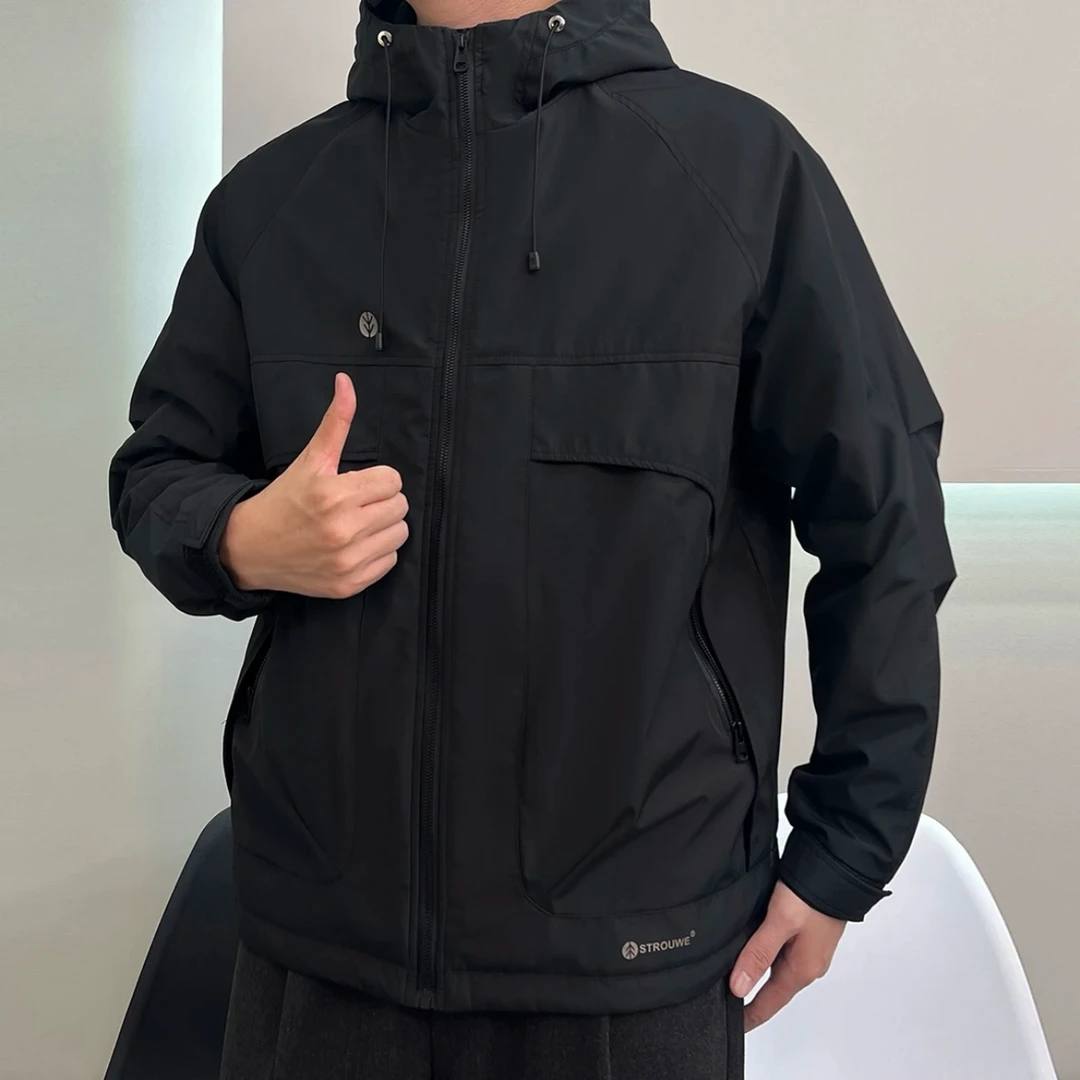 9920款1号带帽夹棉加厚高街冲锋三防衣外套潮男装连帽宽松工装