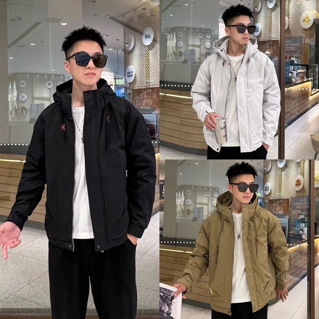 8152款冲锋衣棉服男士秋冬季新款时尚百搭连帽短款棉衣工装外套