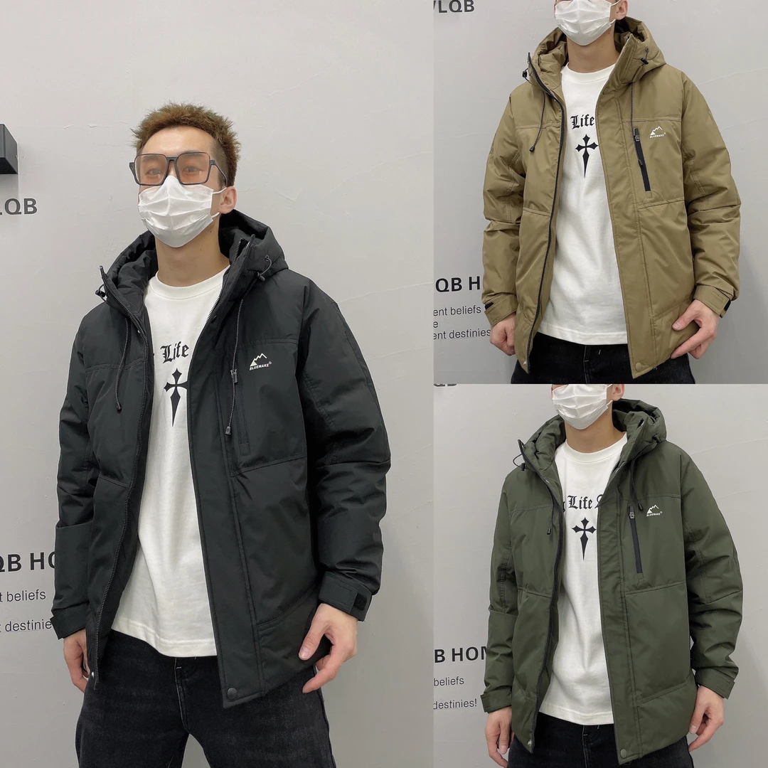 9523款羽绒服冬季新款连帽纯色男士工装防风保暖百搭冲锋衣外套