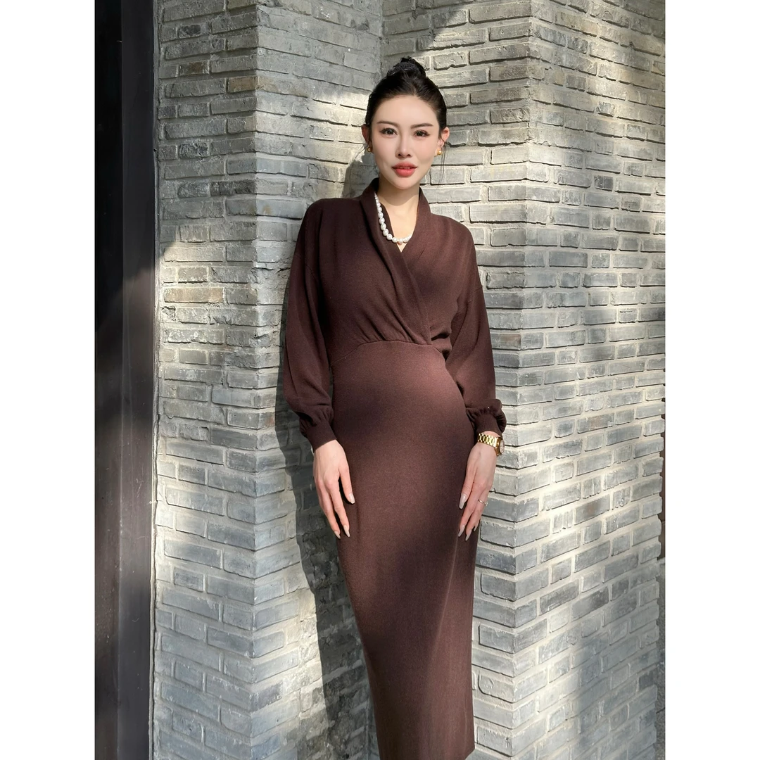 【法丽】秋冬2024新款复古设计师气质时尚长款绵羊毛连衣裙女Q3929