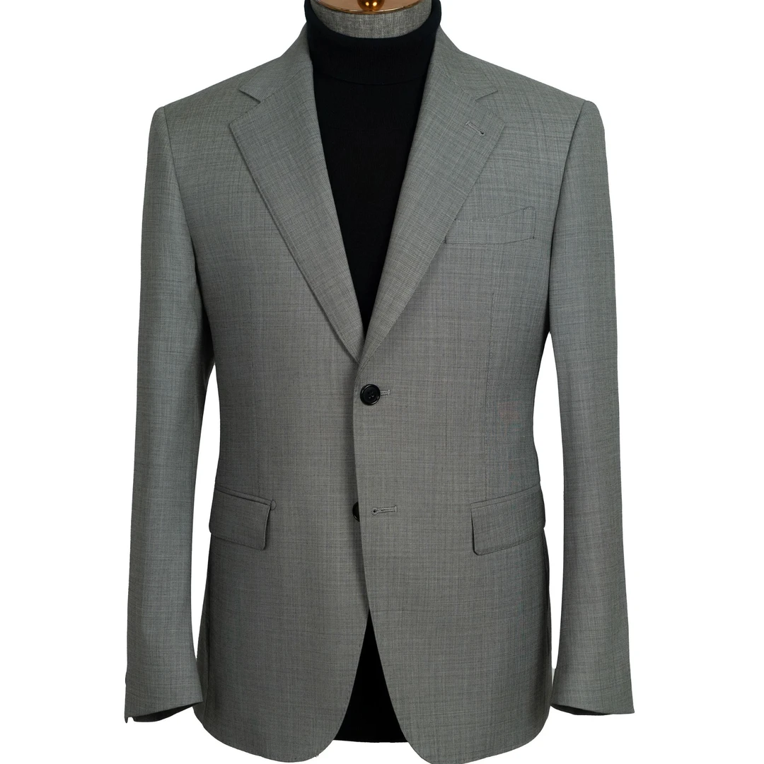 布克韦伯(dy098）半麻衬松林灰平驳领英伦贵族风男士男士西服套装