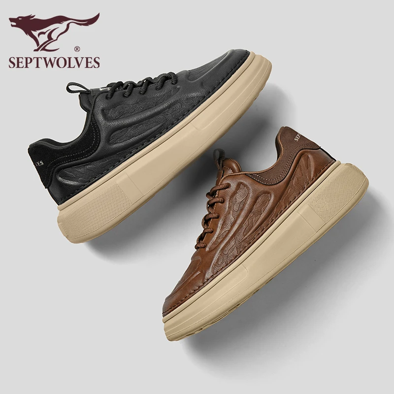 七匹狼男鞋秋季板鞋男士时尚百搭休闲鞋厚底增高皮鞋加绒保暖鞋子