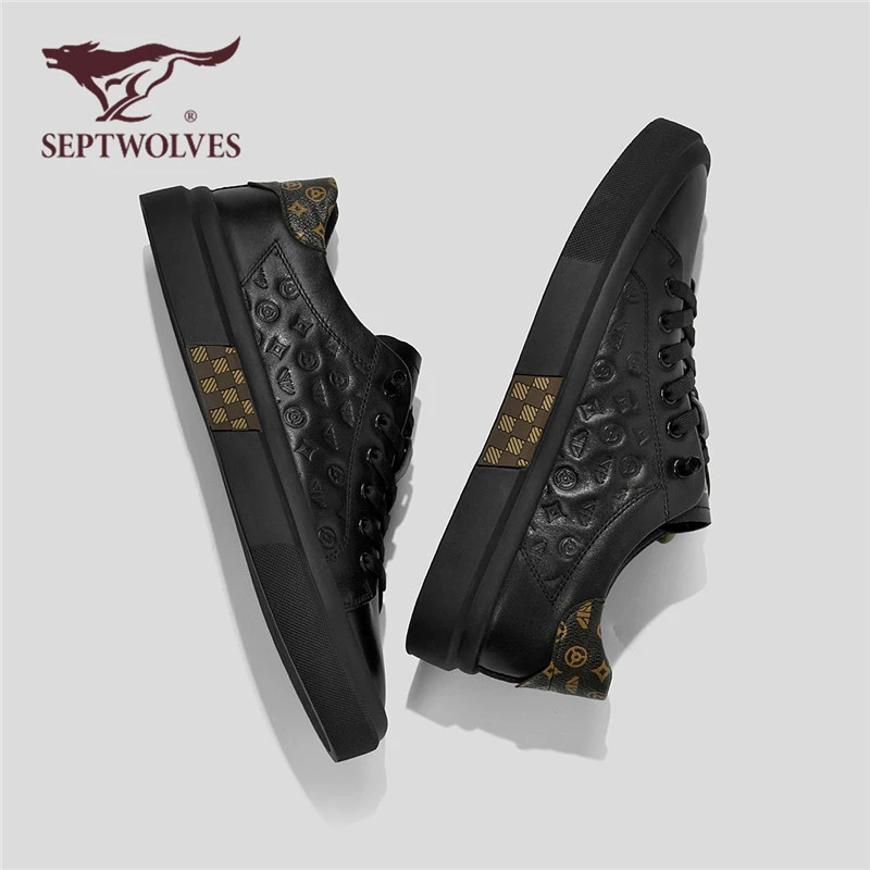 七匹狼小黑鞋秋季新款保暖休闲皮鞋高级感时尚厚底板鞋男士百搭