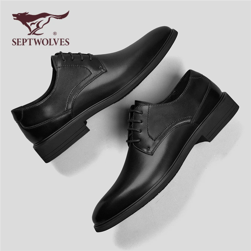 七匹狼秋季上新头层牛皮休闲鞋商务男士系带牛津鞋黑色新郎8910