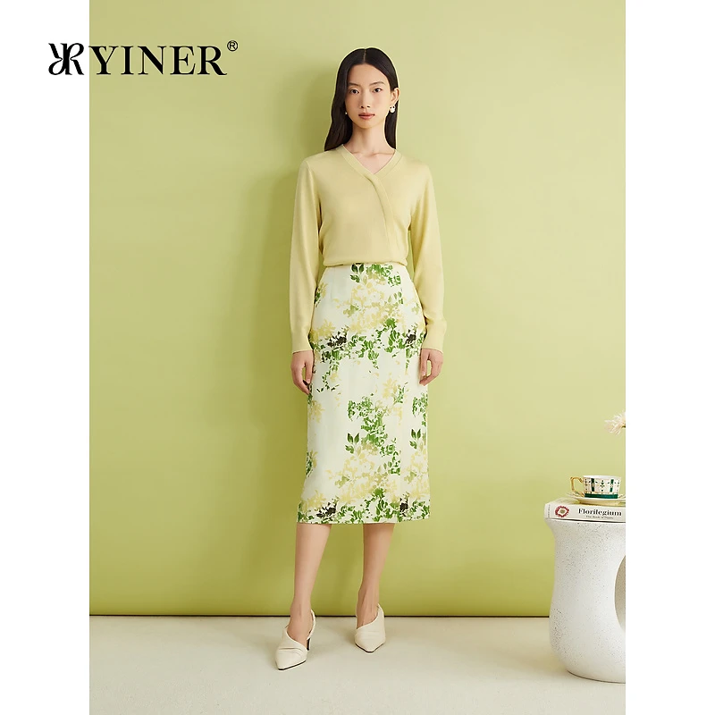 【云感真丝羊毛】YINER音儿春季渐变鸢尾印花半身裙