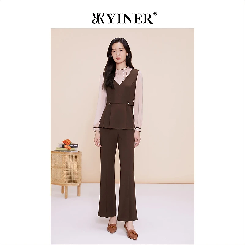 YINER音儿专选女装春季通勤假两件木耳边衬衫高级感上衣