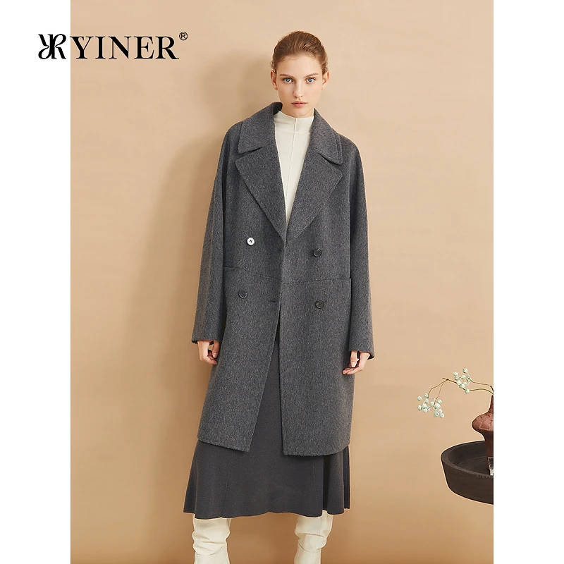 【美丽诺羊毛】YINER音儿2024冬季新款格雷系双面毛呢大衣外套