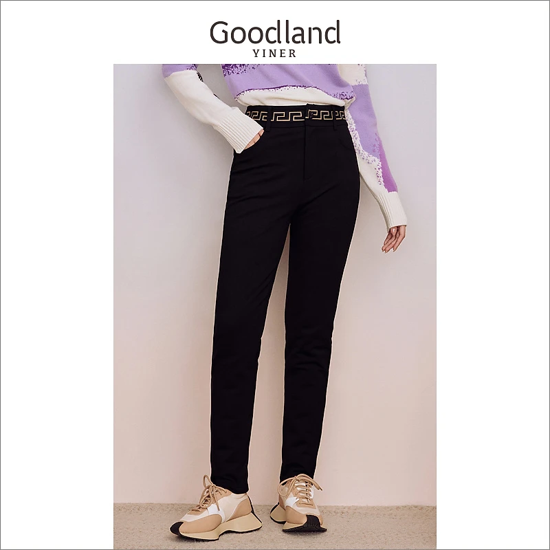 [聚暖白鹅绒]Goodland美地女装冬季织带羽绒休闲裤