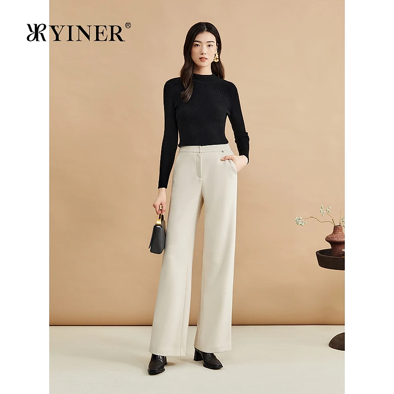 YINER音儿女装冬季时尚修身阿拉善山纯羊绒半高领针织衫套头