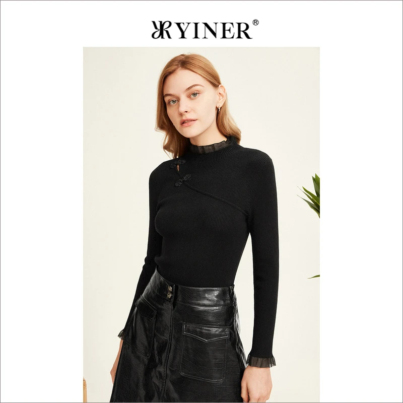【摩登中式】YINER音儿专选女装冬季上衣木耳花边针织衫