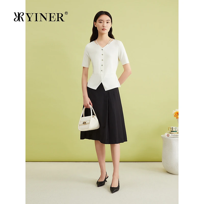 YINER音儿专选女装夏季法式优雅镂空V领毛针织衫松弛感上衣