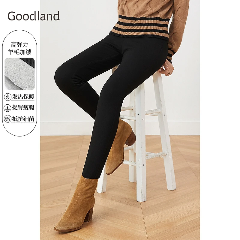 Goodland美地女装冬季弹力加厚羊毛加绒休闲裤保暖塑型长裤