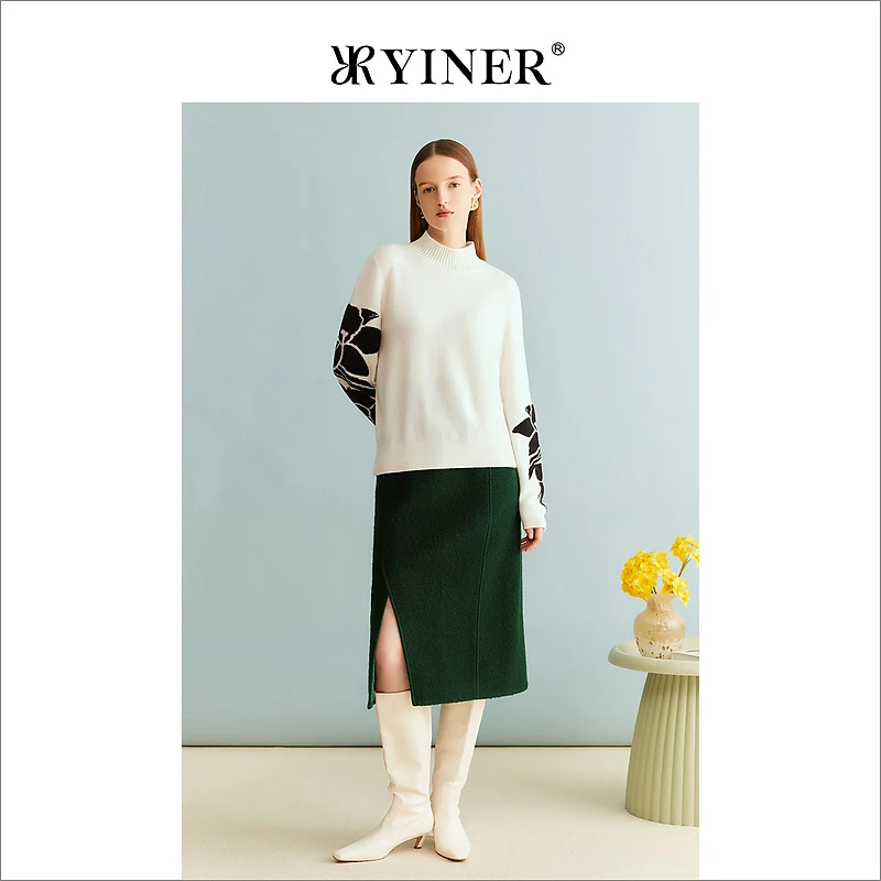 【柔暖羊驼毛】YINER音儿冬季女装设计感开衩半身裙