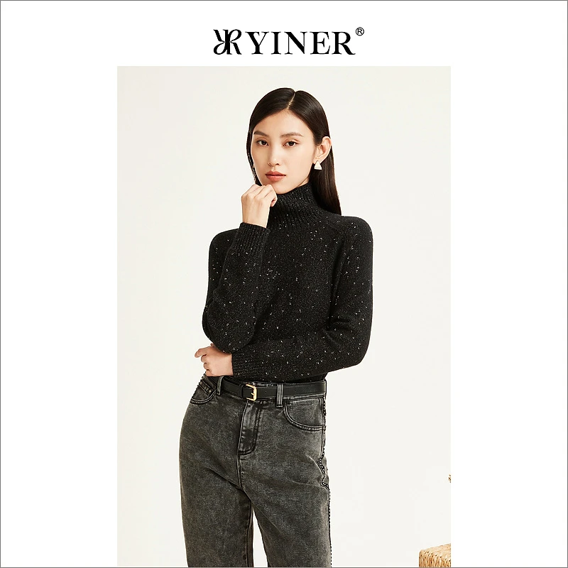 【美丽诺羊毛】YINER音儿专选女装冬季高领金葱亮丝针织毛衫