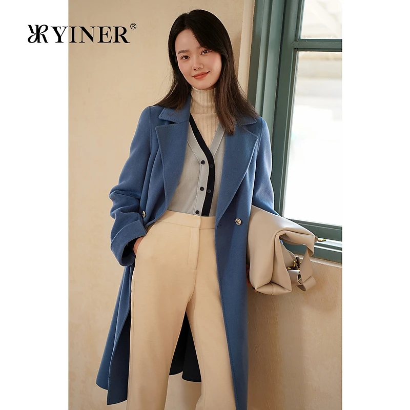 【美丽诺羊毛+羊绒】YINER音儿2024冬季新款双面毛呢大衣长款外套
