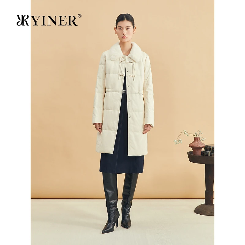 【新中式】YINER音儿专选冬季水貂毛领羊皮真皮长羽绒服