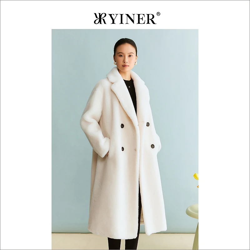 YINER音儿专选女装冬季法式温柔风长款保暖环保羊毛皮草大衣外套