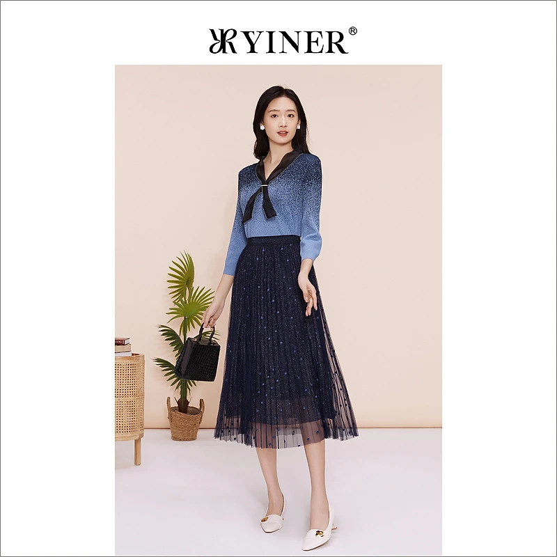 YINER音儿专选春季质感仙女网纱显瘦A字半身裙高级感