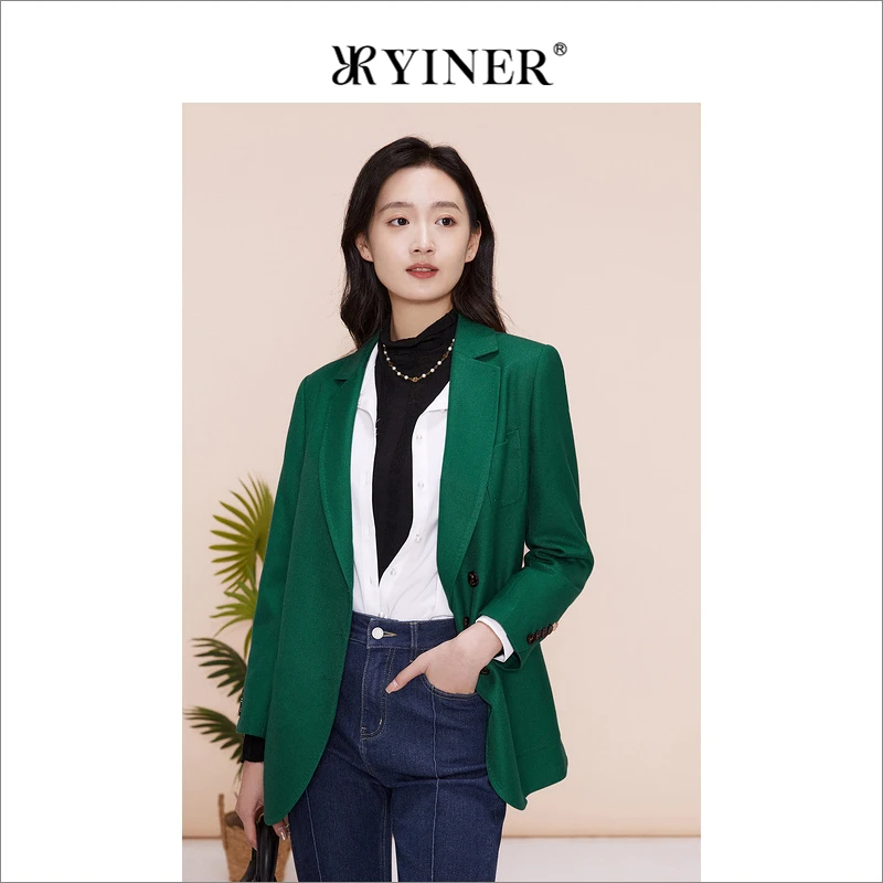 YINER音儿专选女装春季通勤OL纯色修身西装外套浪漫薄荷曼波