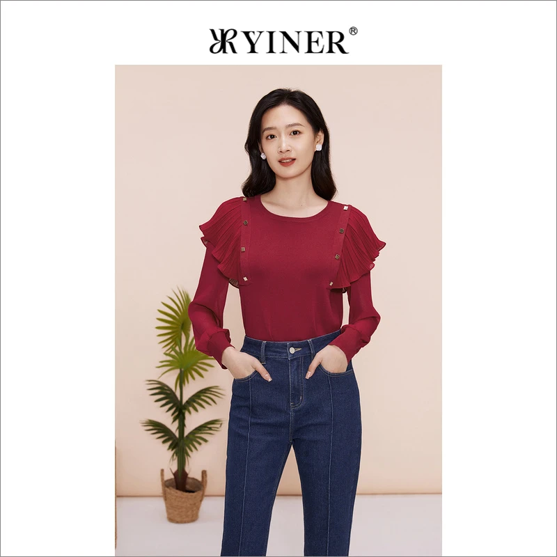 [新年红]YINER音儿专选春季通勤木耳边针织衫套头