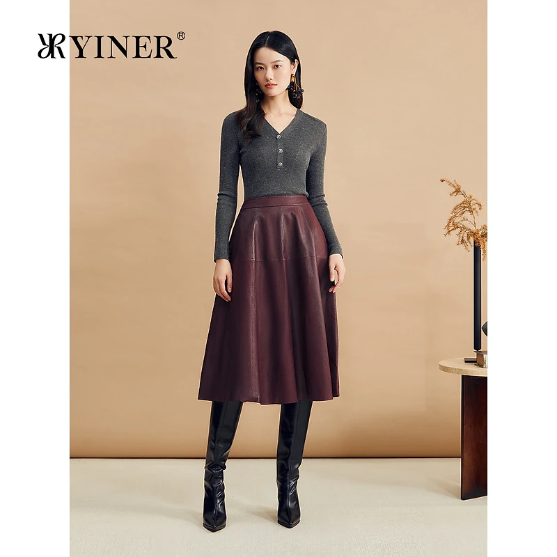 YINER音儿2024冬季新款60支绵羊毛亮丝打底衫法式V领毛针织衫
