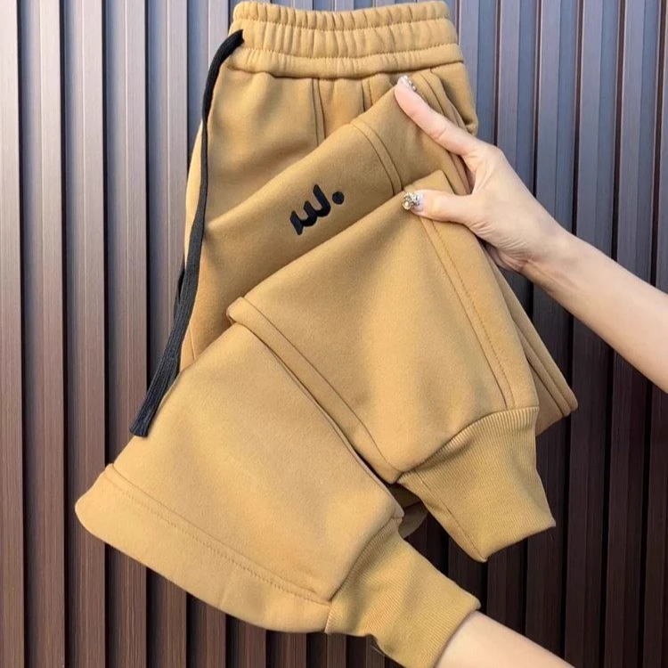 高级感加绒加厚束脚哈伦裤女秋冬洋气刺绣高腰休闲裤宽松百搭卫裤