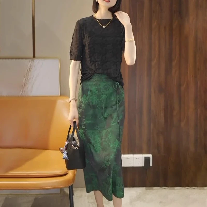 贵夫人时尚套装女夏气质优雅高级复古休闲减龄新中式半身裙两件套