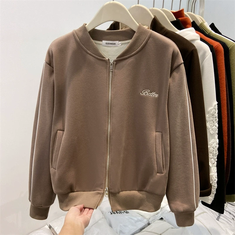 小个子短款棒球服卫衣外套女春秋冬外穿宽松显瘦加绒加厚开衫夹克