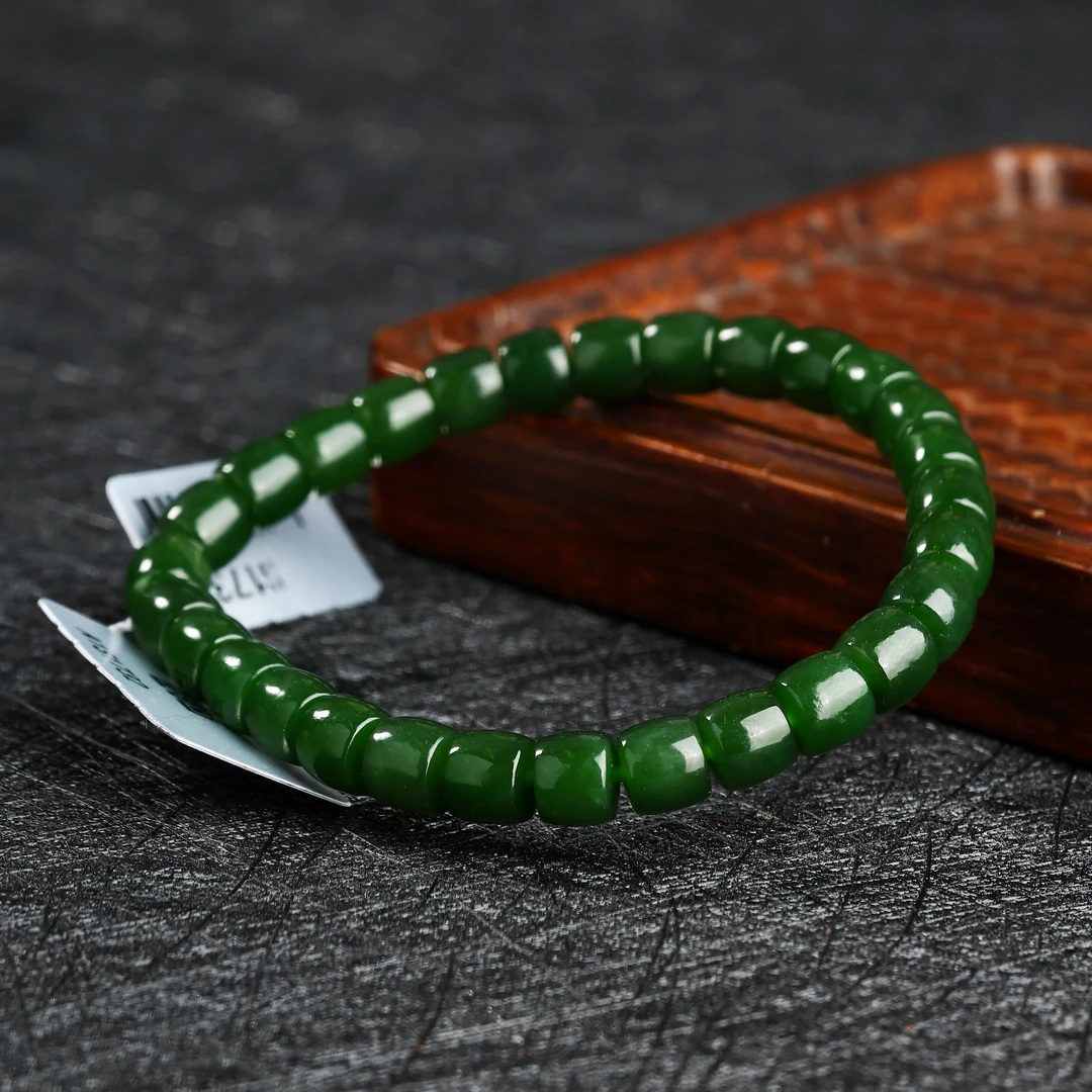 KJ-A1S1732和田玉碧玉手串直切约6*7mm时尚百搭老型手串简约单圈