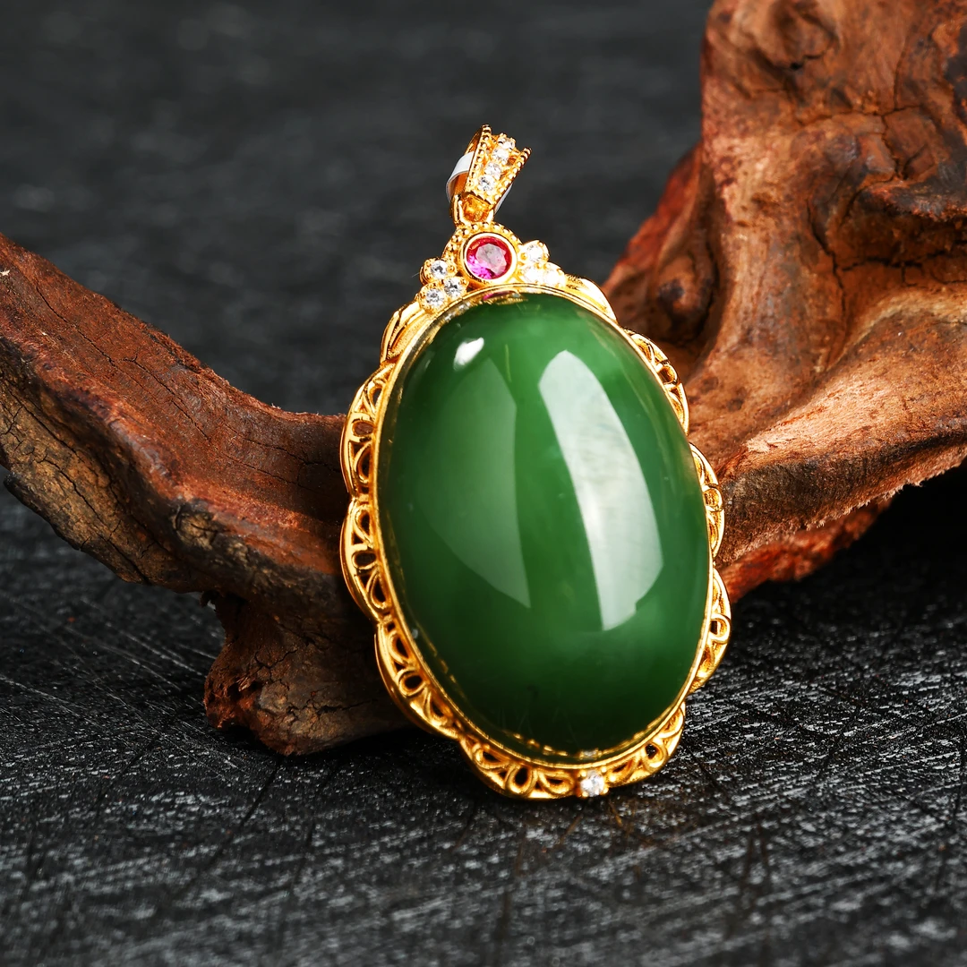 KJ-A1D2800和田玉碧玉蛋面吊坠S925银蛋面约20*29mm精美挂坠百搭